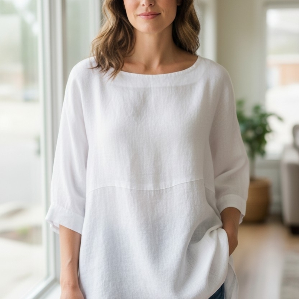 Women's Relaxed White Boatneck Blouse